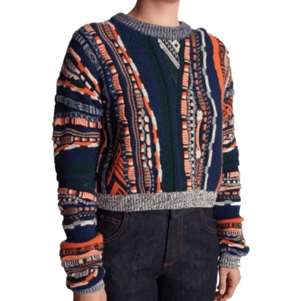 Carven Women’s Extremes Stripped Crewneck Pullover Alpaca Blend Sweater Medium